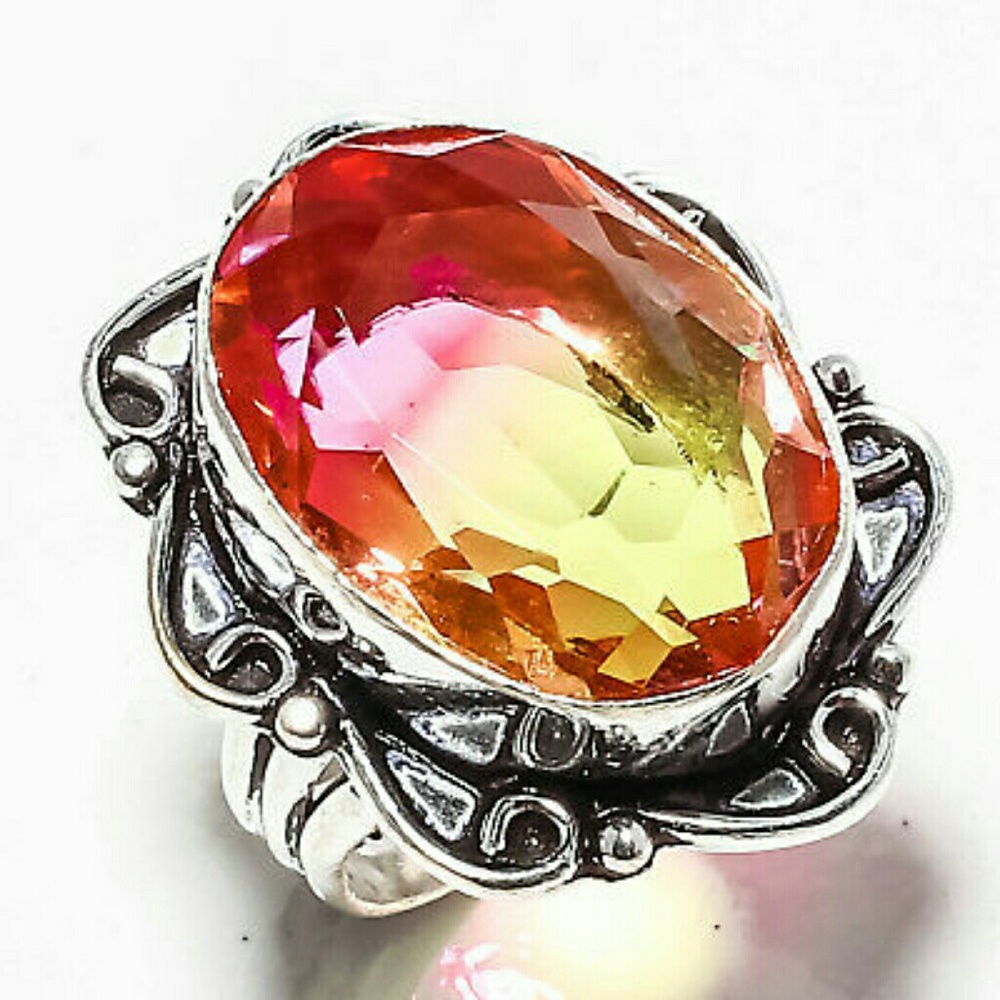 Beautiful Bi-Color Tourmaline Handmade Silver Ring